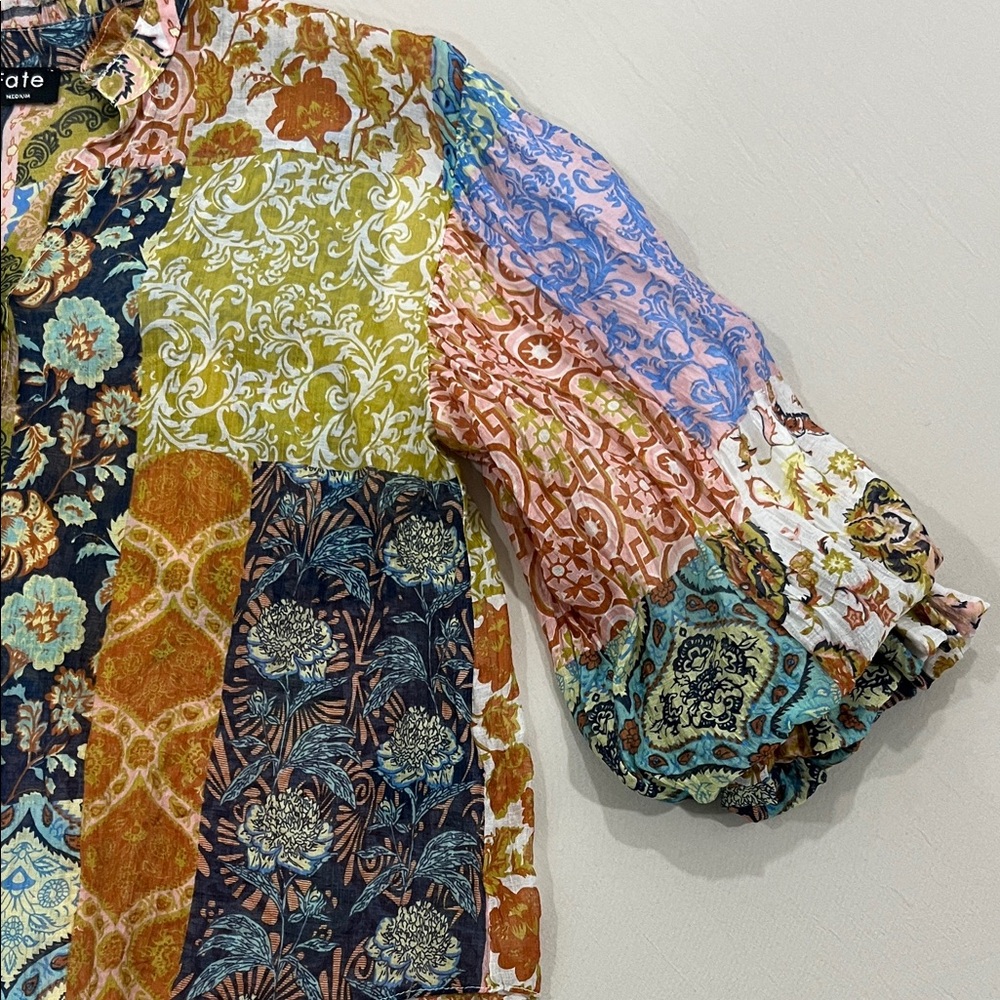 Fate Multicolor Patchwork Bubble Sleeve Top - image 5